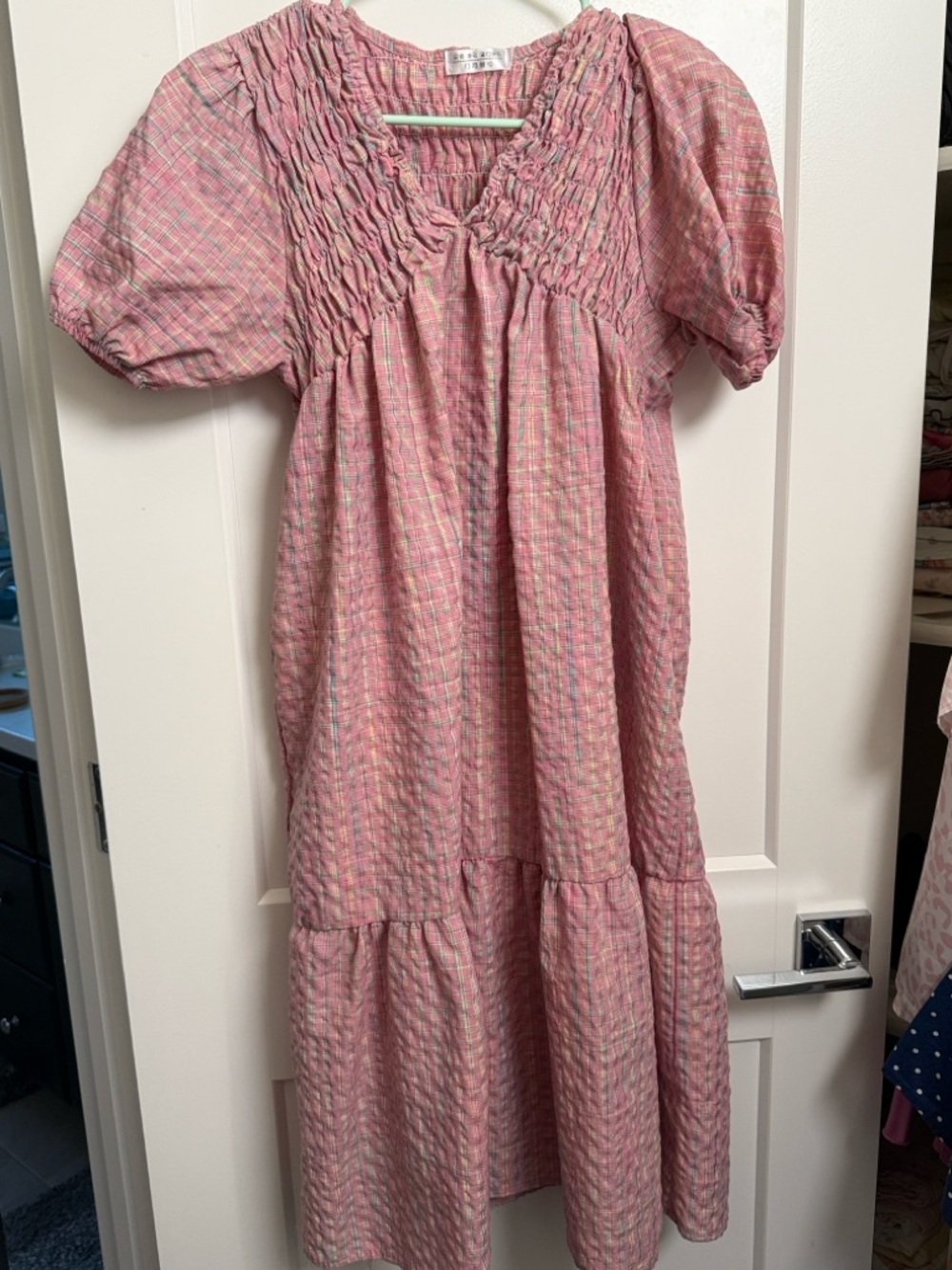 Women's Pink Button-Front Tiered Dress
